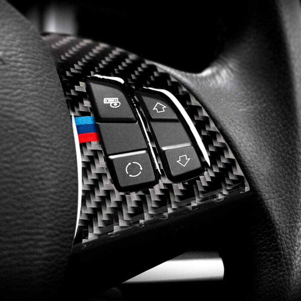 For BMW X5 E70 Carbon Fiber Black Inner Steering Wheel Button Trim 2008-2013